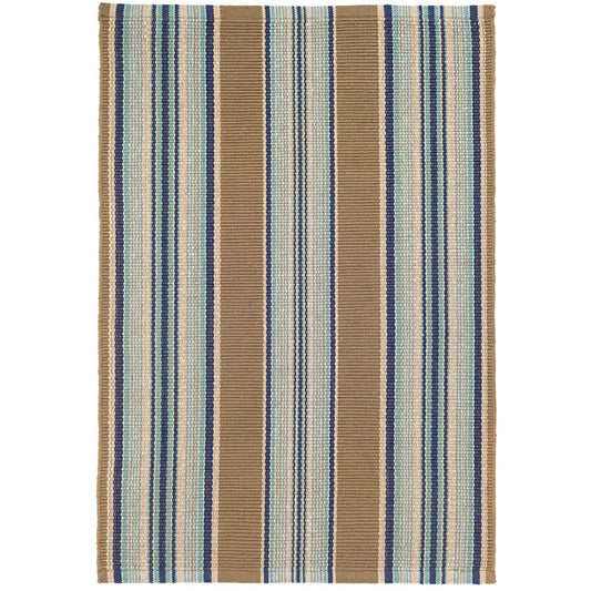 Blue Heron Stripe Handwoven Cotton Rug - Blue, 8' x 10'
