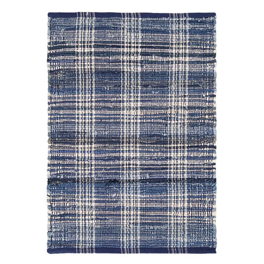 Denim Plaid Handwoven Cotton Rug - Denim, 5' x 8'