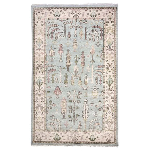 Athens Hand Knotted Wool Rug - Blue, 5' x 8'
