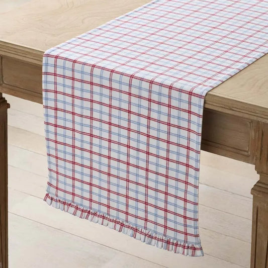 Flowers & Plaid Yarn-Dyed Reversible Table Runner - Graph Plaid Red, 16 in. x 90 in.