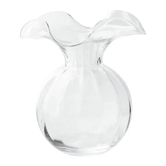Hibiscus Glass Fluted Vases - Clear,  Medium