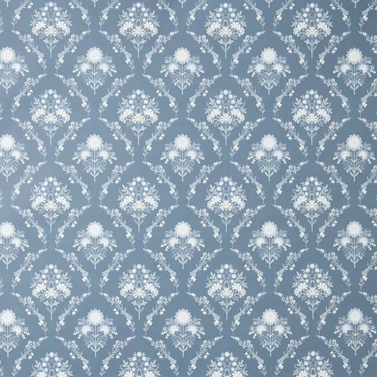 Floral Medallion Traditional Wallpaper - Blue, Swatch