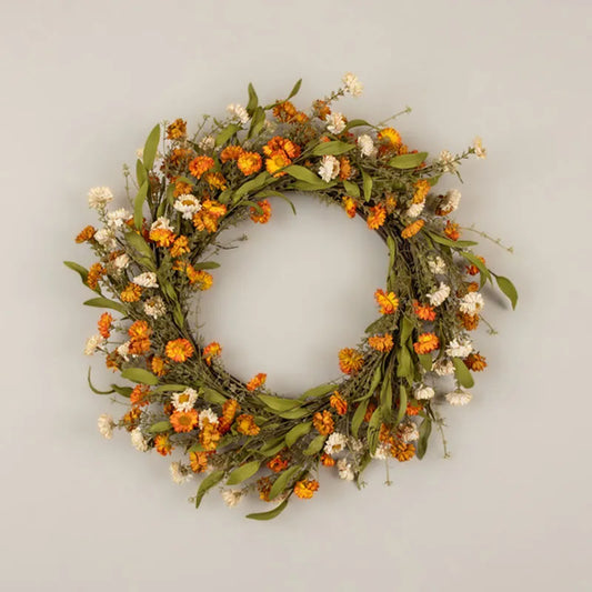 Cream & Orange Mini Daisy Wreath - Beige Orange