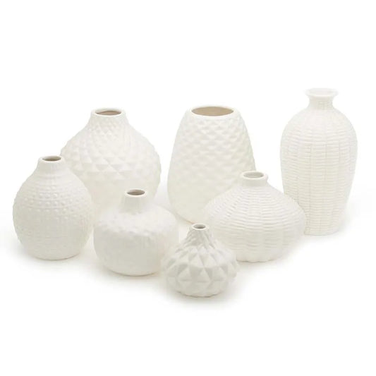 Textured Ceramic Vases, Set of 7 - White