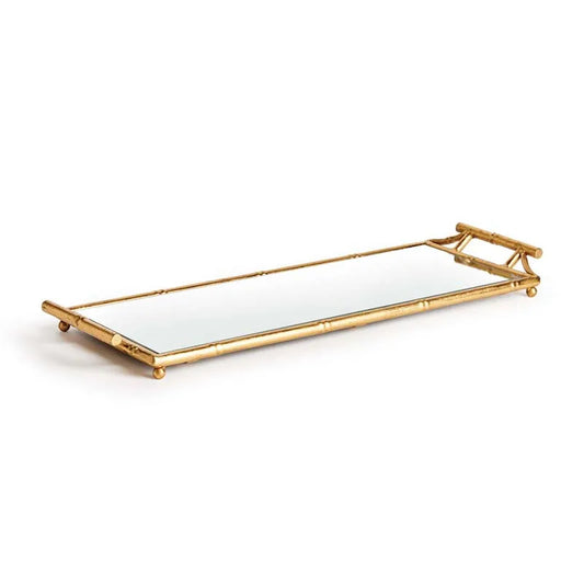 Faux Bamboo Mirrored Decor Tray - Gold, Small