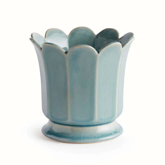 Ceramic Scalloped Footed Cachepot - Blue, Large