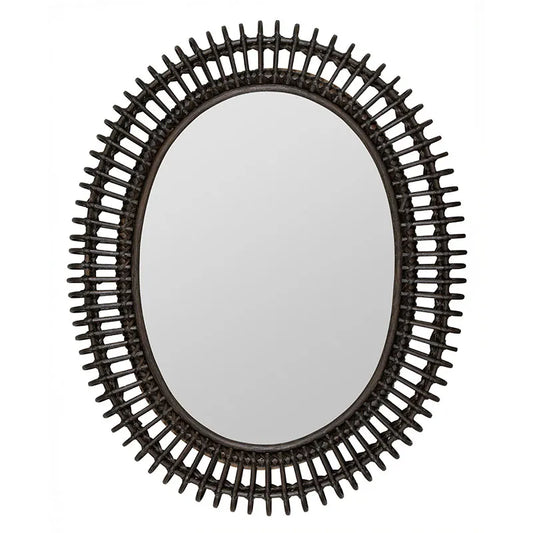 Oval Dark Rattan Wall Mirror - Black